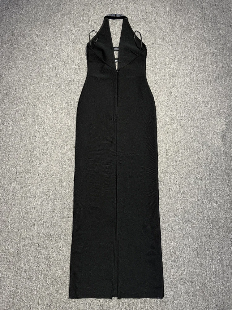 Elegante abito lungo nero con design ritagliato con fiocco – Abito da sera aderente senza maniche sexy Abito da ballo formale slim fit 2025 Vestido