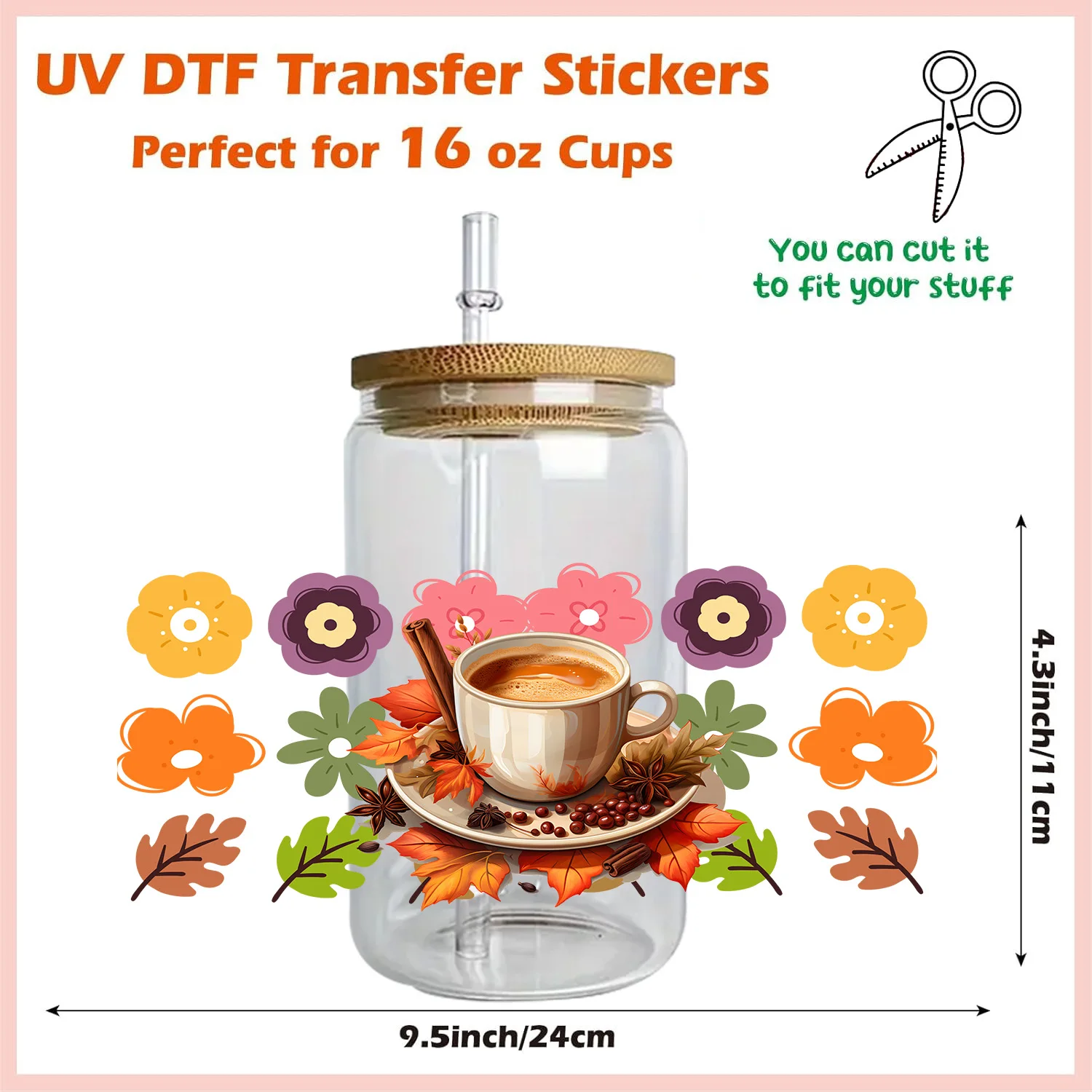 Autumn Series Easy peel waterproof DIY Decals 3D transfers uvdtf crystal stickers 16oz uv dtf cup wraps for Glass