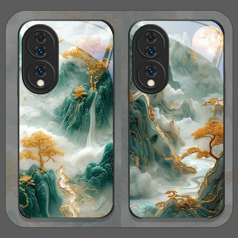 Art Mountain Landscape Painting Tempered Glass Phone Case for Huawei Honor 200 Lite 100 90 Pro 70 80 Magic 7 6 PRO X8 X9 Cover