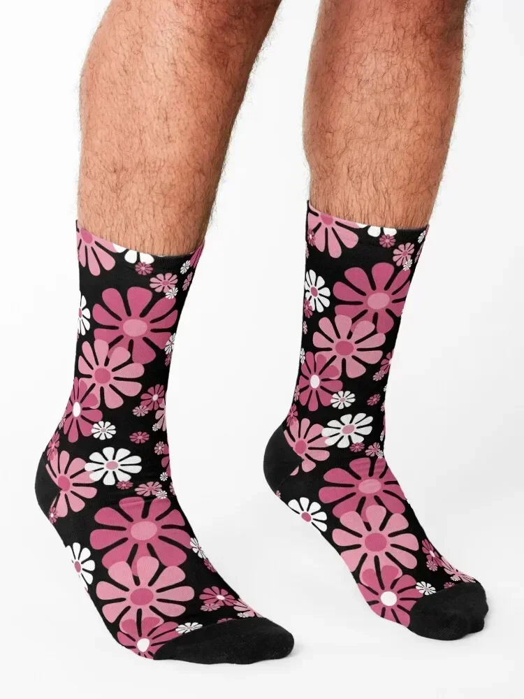 1960's Retro Flowers in Pink and White - Mod Abstract Socks japanese fashion gift tennis designer Men Socks Women's