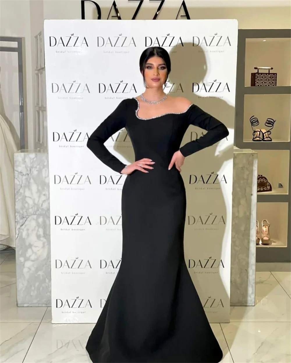 Jessica Black Long Sleeve Prom Dresses Mermaid Luxury Sequins Evening Dresses Elegant Party Dress Special Occasion Dresses