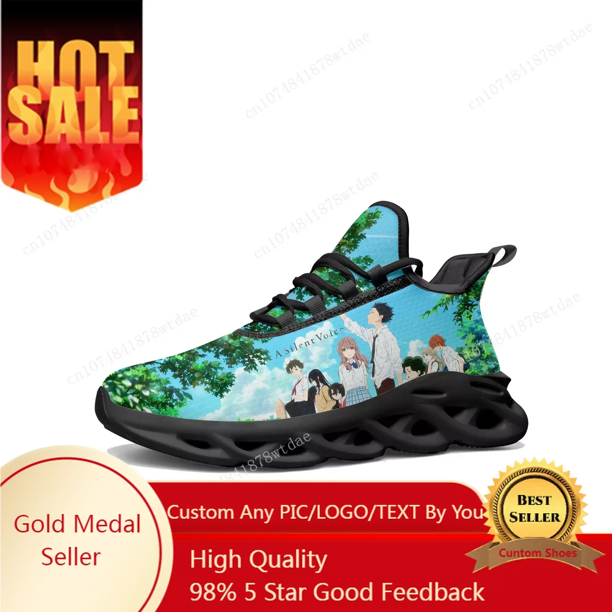 

A Silent Voice Flats Sneakers Mens Womens Teenager Sports Running Shoes High Quality Japanese Anime Custom Lace Up Mesh Footwear