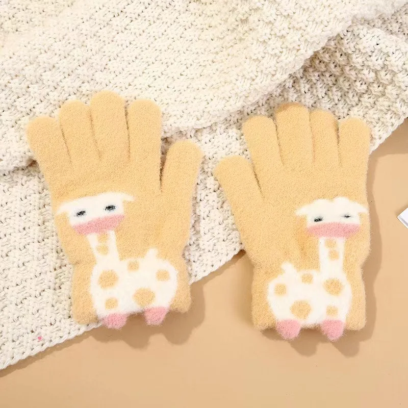 Guantes infantiles lindos y cálidos: guantes gruesos de dibujos animados con separación de dedos para protección resistente al viento y al frío