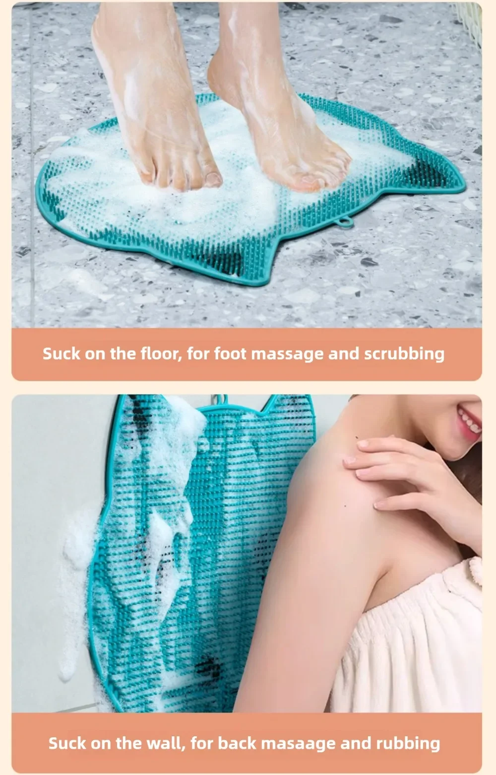 Cepillo de masaje de ducha exfoliante de silicona, masajeador de espalda, depurador de pies, alfombrilla de baño antideslizante para baño, herramientas de baño para limpieza corporal