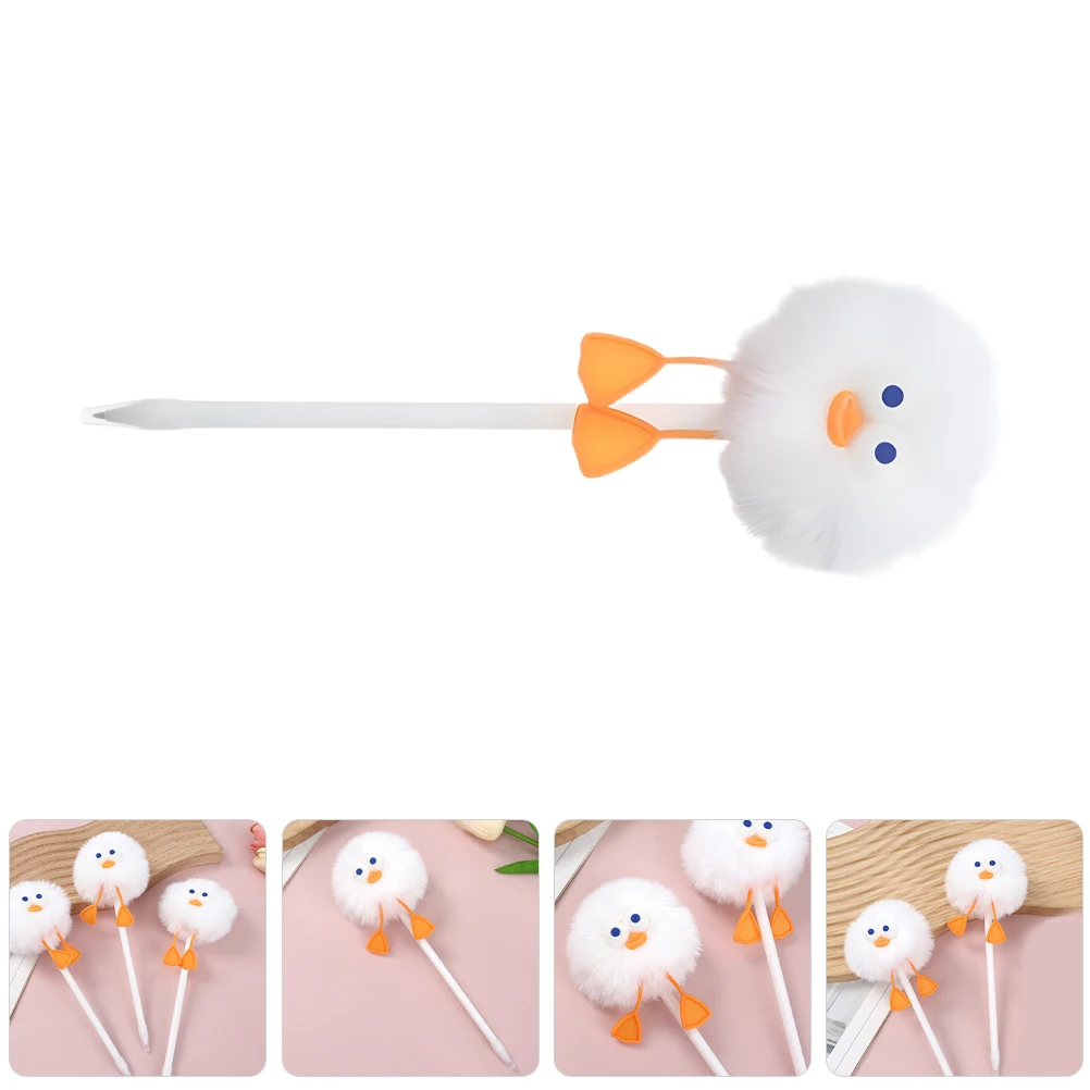

3 Pcs Duck Hair Ball Pen Fun Girl Fuzzy Woman Decorative Ballpoint Pens Cute for Women White Ink Student
