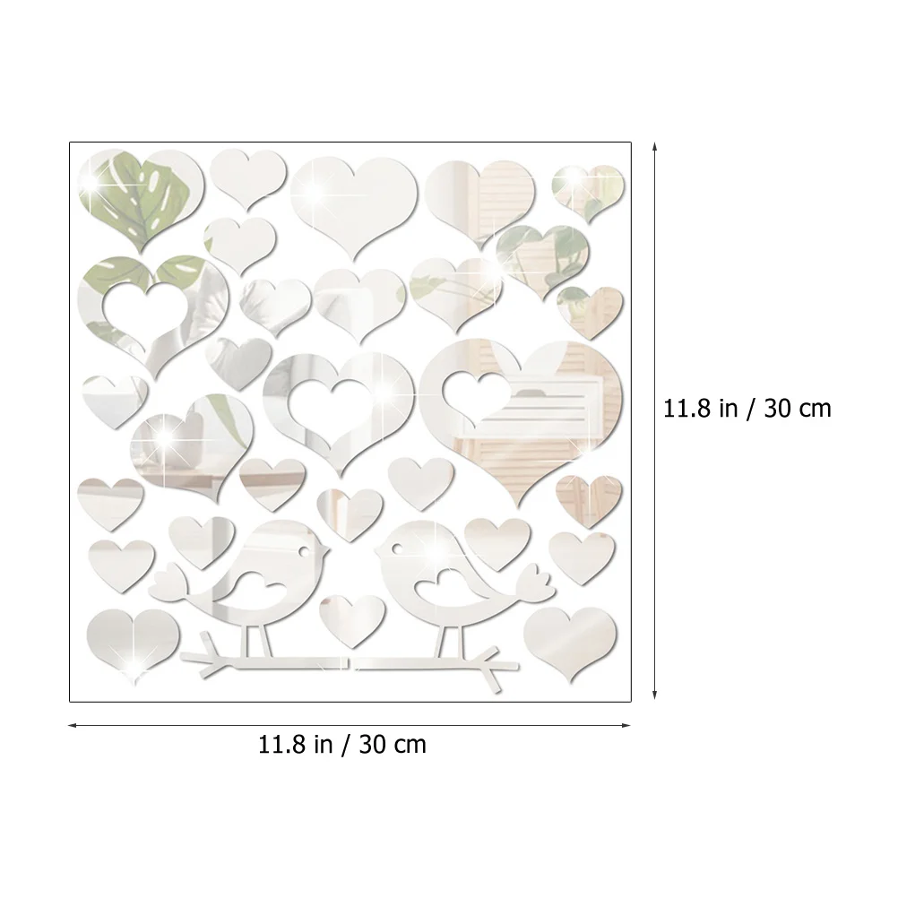 

Heart Birds Acrylic Wall Mirror Sticker Lovely Design for Kids Room Decorative Wall Art Decals for Home Office Hallway Porch