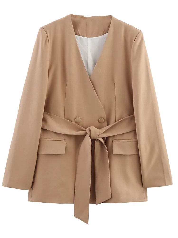 

Новая женская одежда 2025 года, модная универсальная куртка с длинными рукавами в европейском и американском стиле с поясом и подплечниками