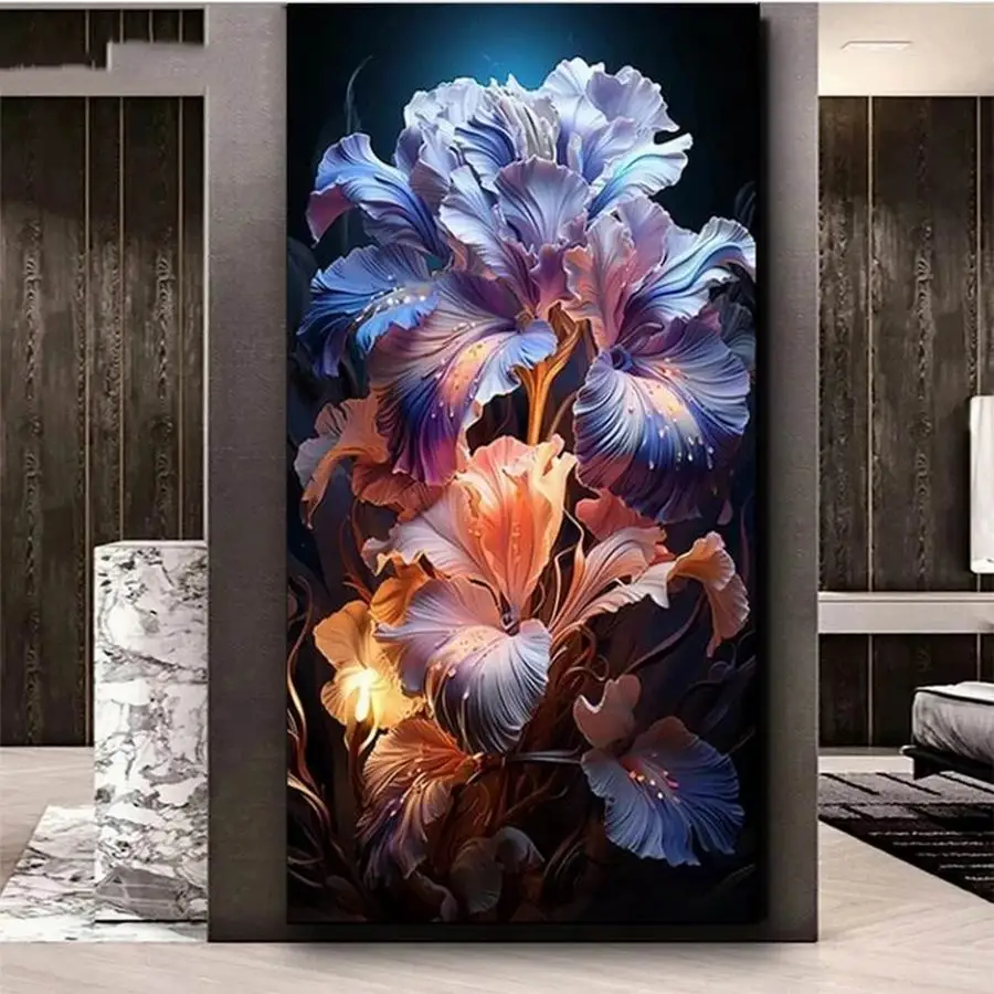 Diy Large Size Diamond Art Colored Iris Flower Painting Stitch Kits Full Mosaic Embroidery Rhinestone Picture Wall Decor AA5017