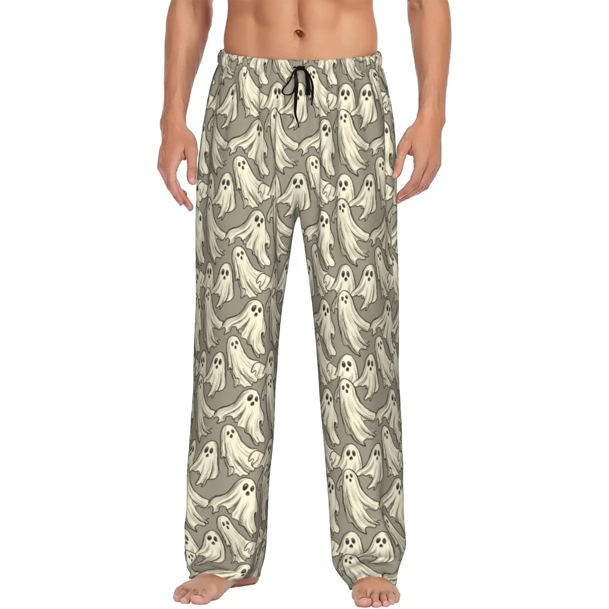 Custom Printed Halloween Ghost Pajama Pants Men Horror Sleep Sleepwear Bottoms with Pockets