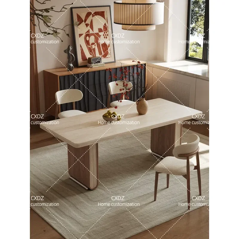 Modern Light Luxury Dining Table High End Walnut Solid Wood Base with Sintered Stone Top Simple Contemporary Design for