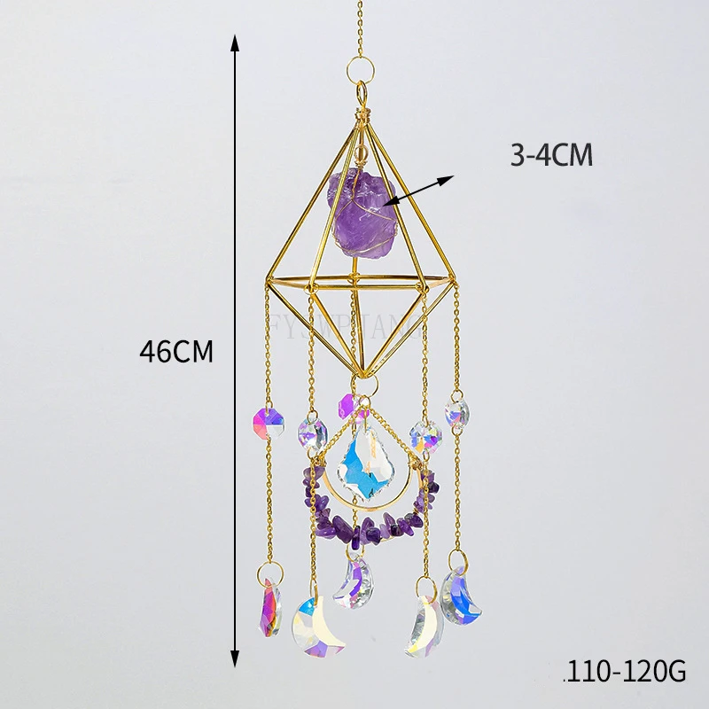 Natural Crystal Raw Stone Sun Catcher Wind Chime Pendant Crystal Gravel Moon Garden Home Decoration Ornaments