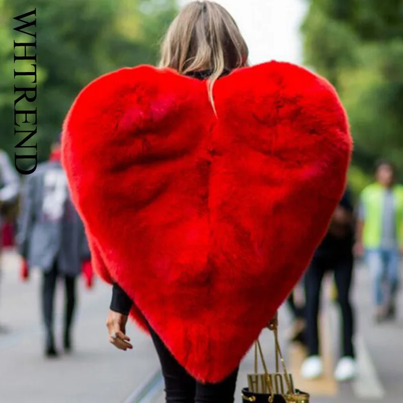 

WHTREND женские красные шаль из искусственного меха с 3D сердечками, осенне-зимняя теплая модная роскошная одежда