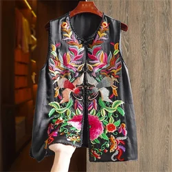 Vintage Button FashionAble Waistcoat Vest For Female Heavy Industry Chic Style Embroidery Beaded High-end Silk New Chinese Top