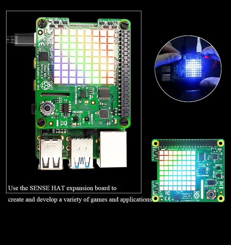 Il cappello ufficiale Raspberry PI Sense viene fornito con una scheda di espansione del modulo del sensore di umidità e temperatura di pressione direzionale