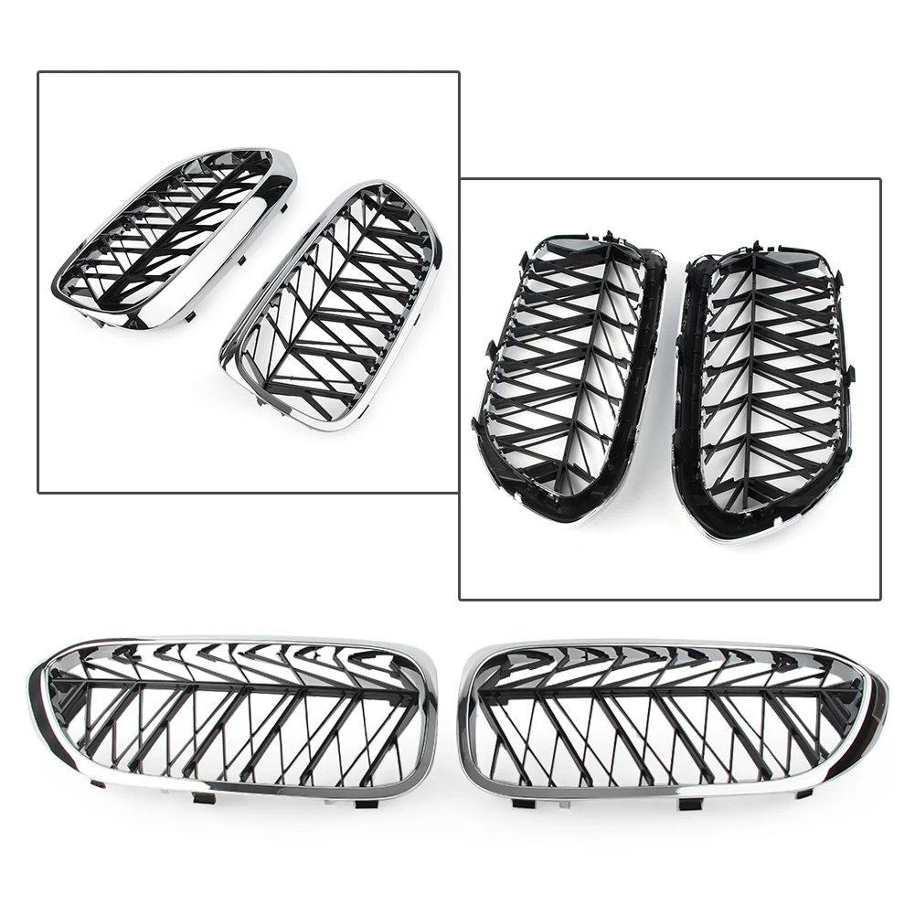 

Car Front Kidney Grille Upper Grill Slat For 2018 2019 BMW 5 series M5 G30 G31 G38 F90 ABS Plastic Chrome Black 2pcs/set