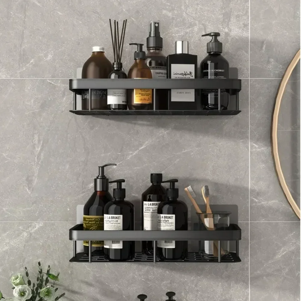 2024 Bathroom Rack Cosmetics Black Shampoo Shower Gel Storage Rack New Bathroom Accessories Non Diamond Wall Rack