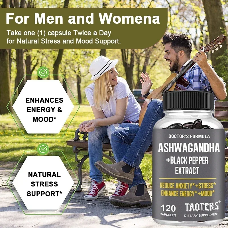 Ashwagandha Black Pepper Extract Boosts Energy and Mood, Naturally Relieves Stress for Men and Women