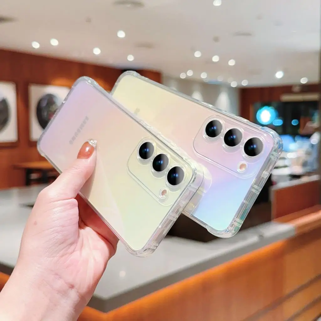 Luxe Gradiënt Regenboog Laser clear Case Voor Samsung S23 Ultra S22 Plus S21 S20 FE A54 5G a53 A52 A34 A14 A13 A33 bumper cover