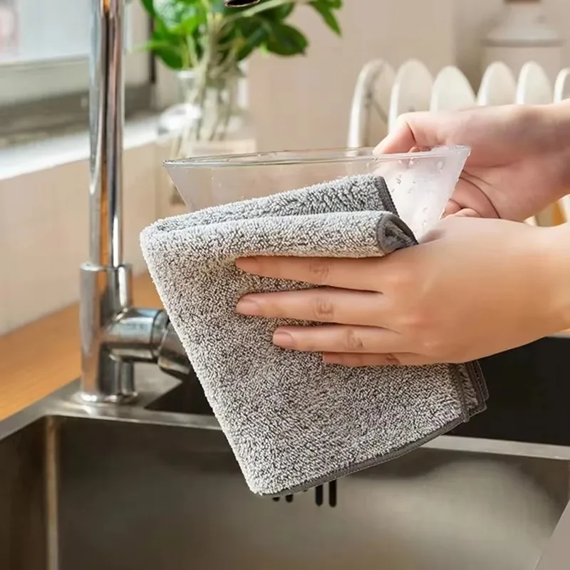 Bamboo Charcoal Cleaning Towel Kitchen Microfiber Cloth Rags Super Absorbent Non-Stick Oil Soft Dish Wipe Household Clean Towel