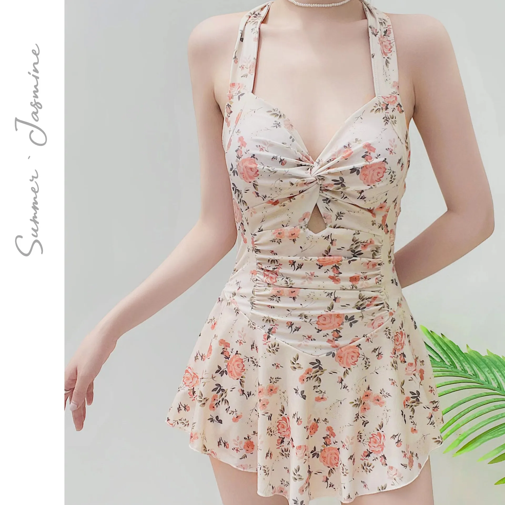 2023 New Korea Style Women Swimsuit One Piece Sling Sexy Skirt Hot Spring Swimwear Holiday Beachwear