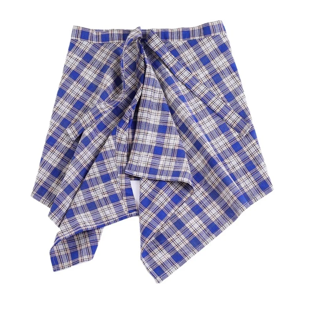 Sweet Short Lattice Mini Skirt Korean Style Waist Blet Decorative Half Body Skirt Y2K Underskirt Irregular Edge Skirt Party