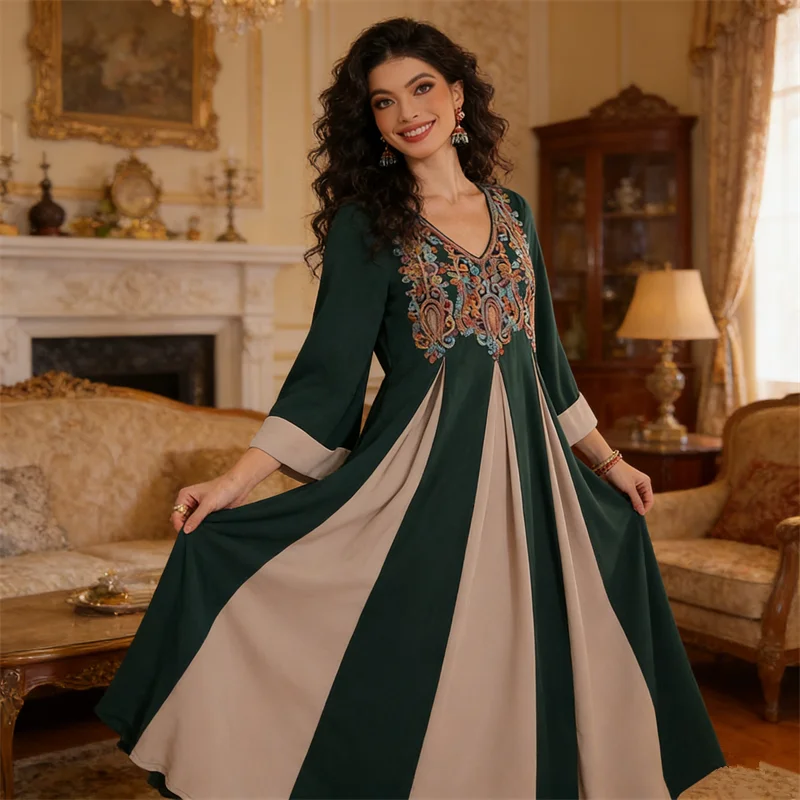 

Eid Abayas for Women Muslim Embroidery Dress Patchwork Abayo Dubai Kaftan Femme Musulmane Robe Ramadan Kebaya Caftan Jalabiya