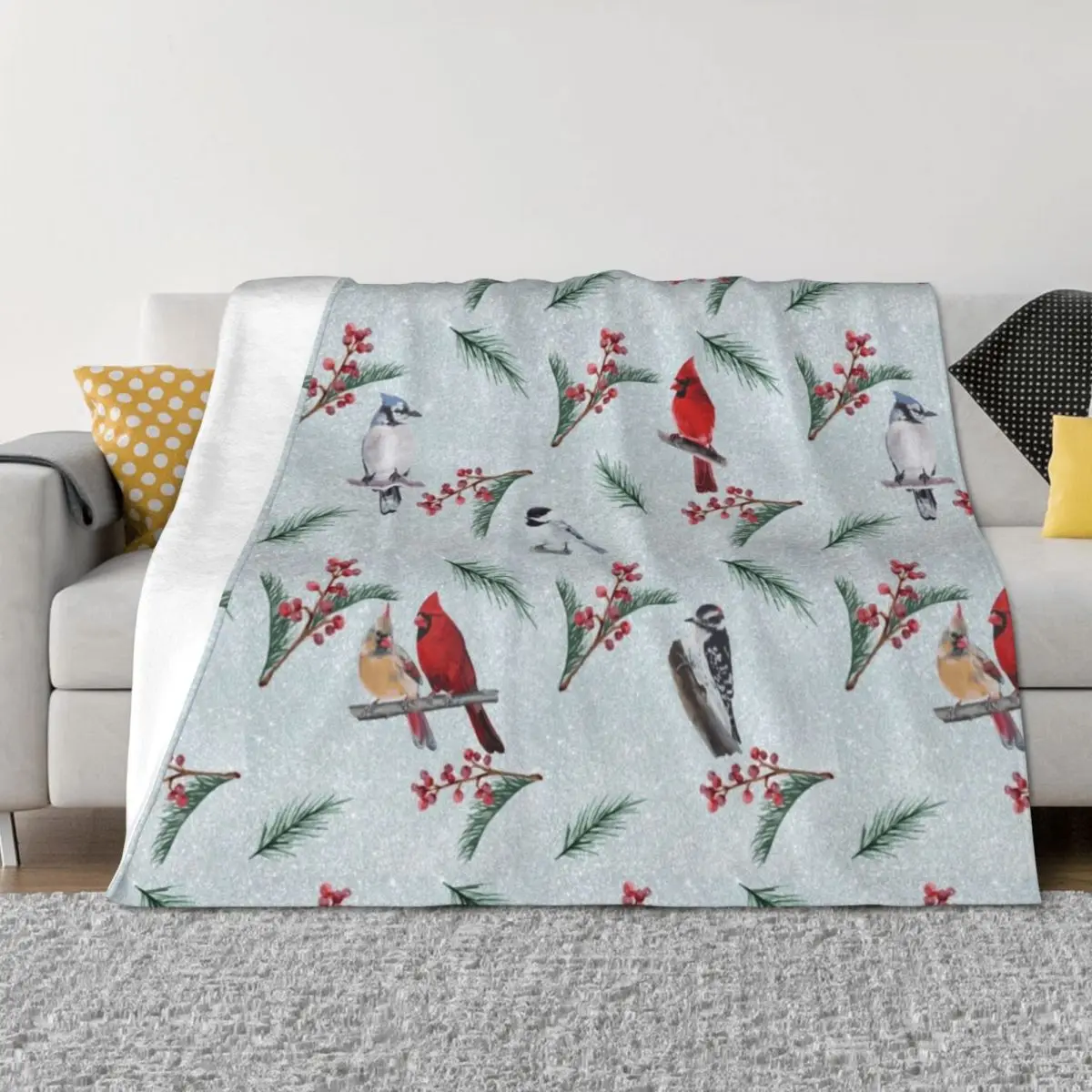 

Birds and Berries Winter Holiday pattern Throw Blanket Luxury Designer Cute Plaid for babies Multi-Purpose Blankets