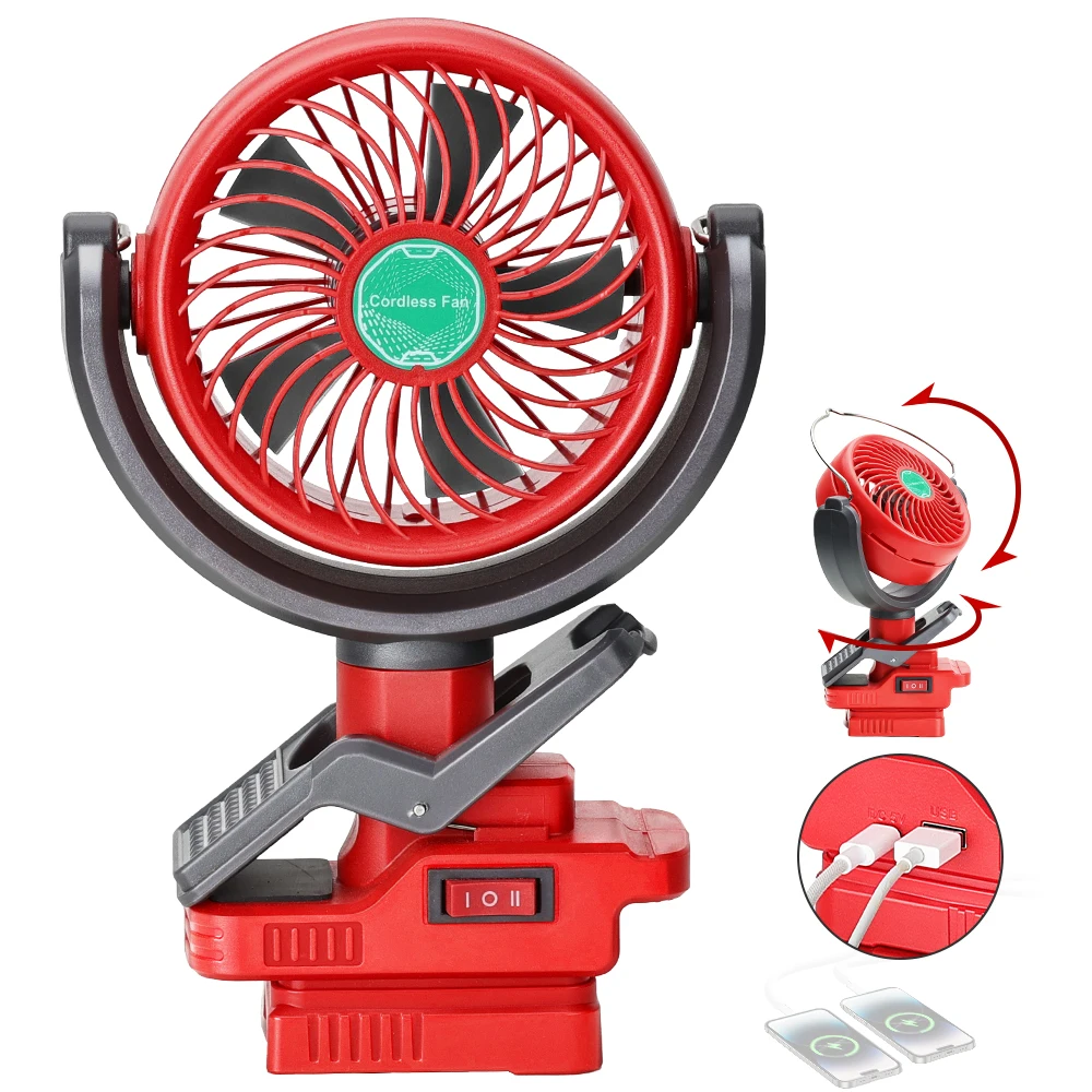 Cordless Clip Fan for Einhell Power X-Change 18V Battery 2 Speed Dual USB Portable Fan for Camping Outdoor (Battery Not Included