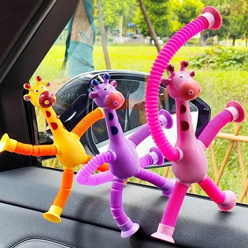 2Pcs Suction Cup Toys Pop Tubes Stress Relief Telescopic Giraffe Fidget Toys Sensory Bellows Toys Anti-stress Squeeze Toy