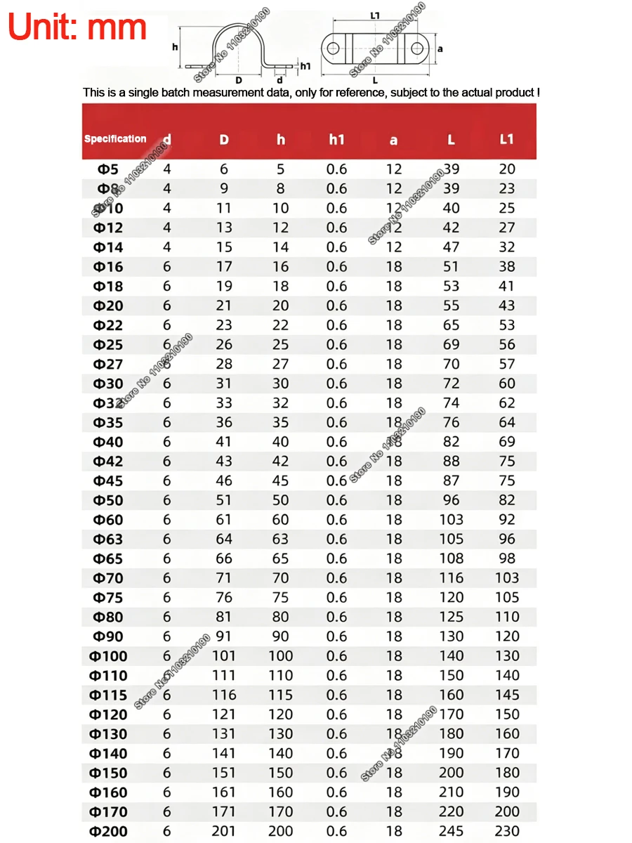 1-20pcs U Shape Pipe Clamps 5-200mm 304 Stainless Steel Two Hole Pipe Strap Conduit Tube Clip Water Pipe Plumbing Saddle Clamps