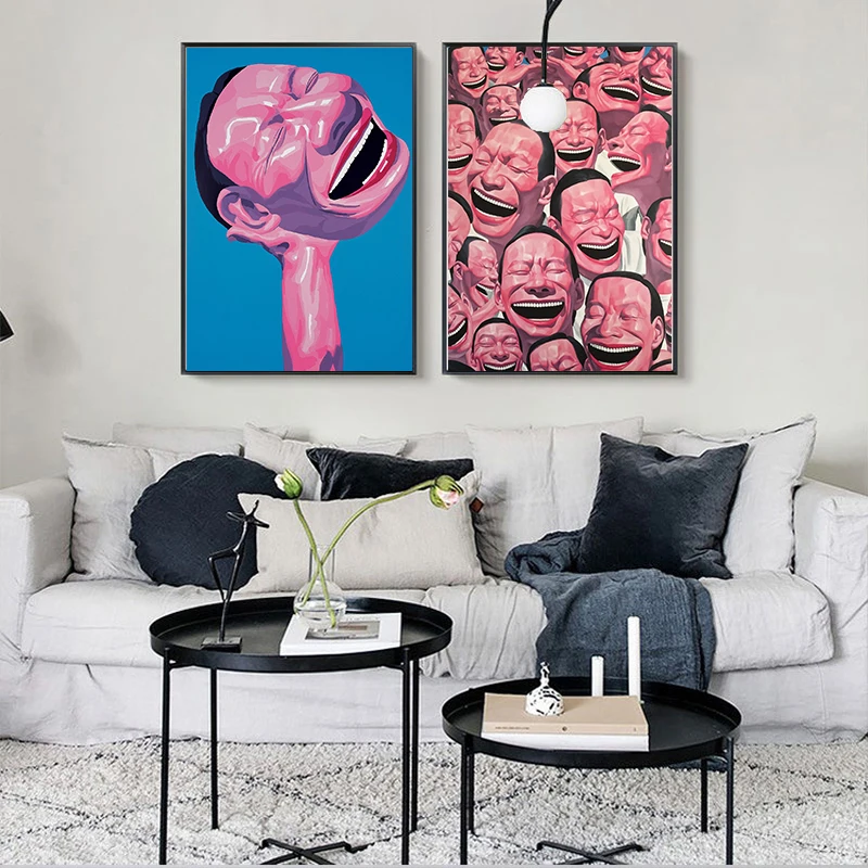 1pc frameless,Wall art Posters Figure Painting Yue Minjun Laughing Man Modem Home Decorates Canvas Paintings For Living Room No