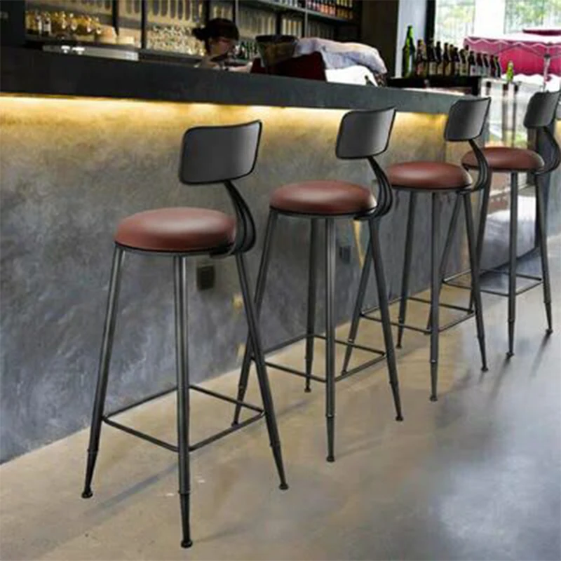 American Bar Chair Modern Minimalist Bar High Chair Backrest Chair Solid Wood Retro High Stool Wrought Iron Bar Chair