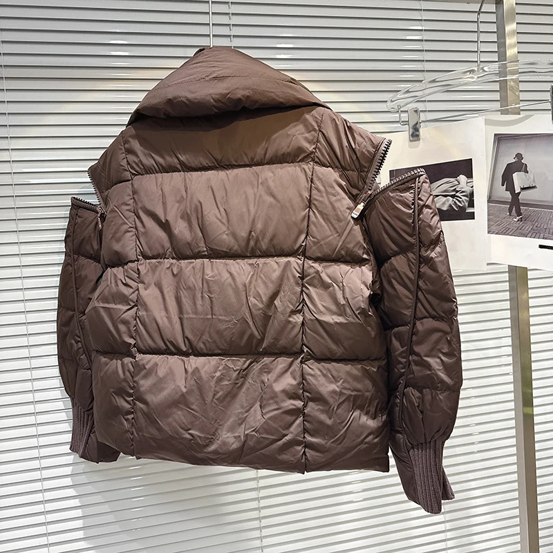 2025 Winter New Water Drop Diamond Nail Bead Flip Loose Warm Down Jacket for Women Personality Elegant Short Style Coat