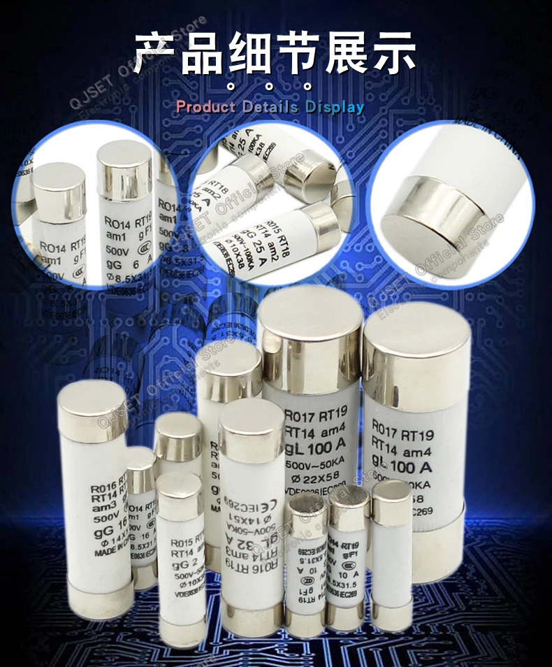 10 Stück R015 10*38 Schnellwirkende Keramiksicherung 10x38mm Sicherung 500V 0,5A 1A 2A 3A 4A 6A 8A 10A 16A 20A 25A 32A 40A 380V RO15 RT18 RT14 RT19 – Detail 6
