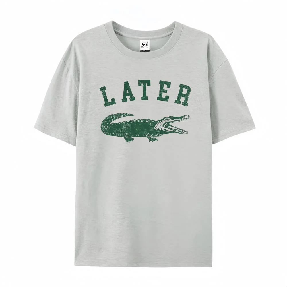 Mens Crocodile Graphic T Shirts Later Alligator Letter Print Short Sleeve Casual Summer Cotton Tee Tops