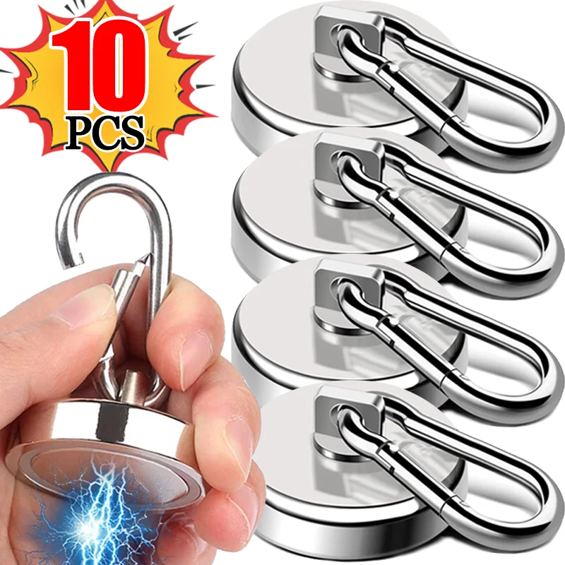 

10/1pcs Strong Neodymium Magnetic Hooks 360°Rotating Carabiner Magnet Ring Keychain Hook Home Kitchen Bathroom Hanging Hangers