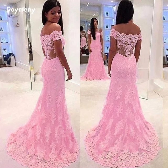 Doymeny Off Shoulder Evening Dresses Appliques Sweep Tulle Prom Dresses Robe De Soiree Vestidos Fiesta dresses for prom