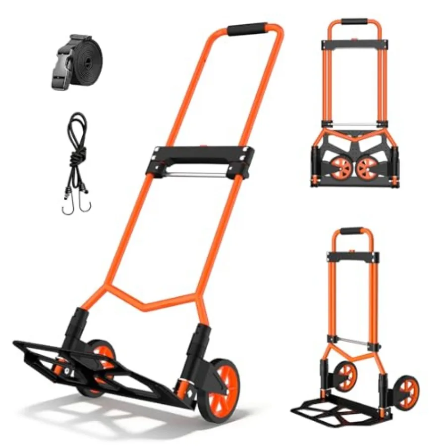 

Folding Hand Truck, 220Lbs Capacity, Portable Dolly Cart with 5.9" Wheels and Telescoping Handle, Lightweight Hand Truck Dolly