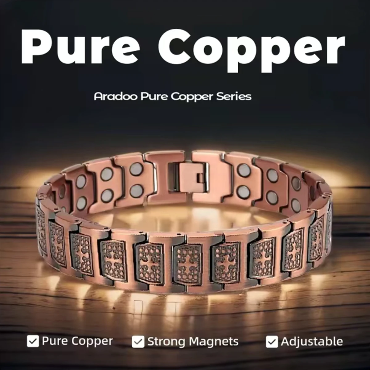 Pulsera de cobre magnética completa en forma de cruz de estilo Retro de moda, pulsera de piedra magnética de fantasma oscuro, joyería de Halloween/Navidad