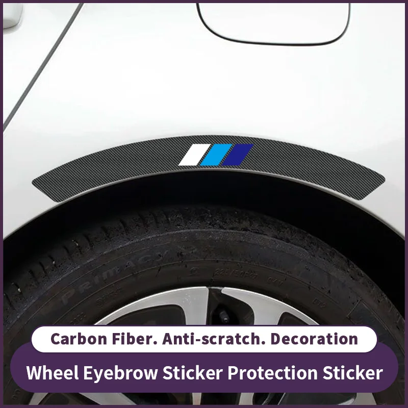 4-Piece Set Suitable for Car Wheel Arch Anti-Collision Decorative Stickers, Diagonal White and Blue Carbon Fiber Pattern Decorative Strips, Anti-Scratch Stickers