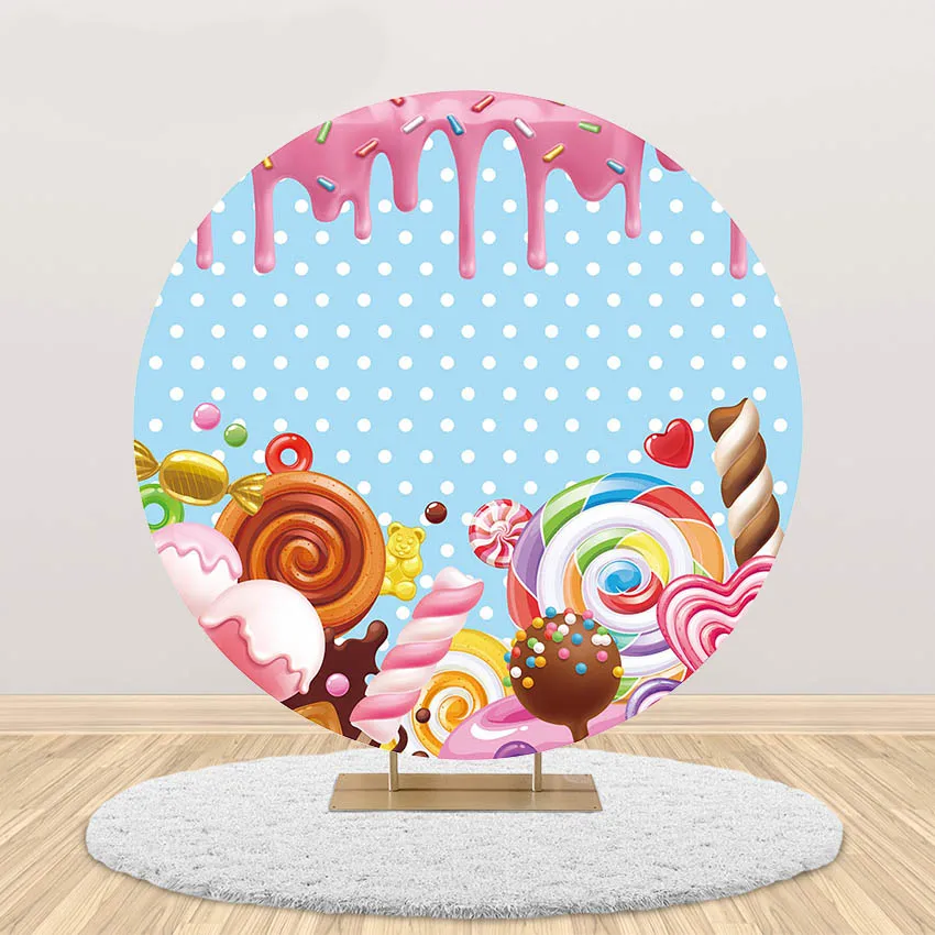 

Sweet Donut Candyland Round Baby Shower Backdrop Circle Background Candy Bar Cover Newborn Birthday Party Photo Studio Photozone