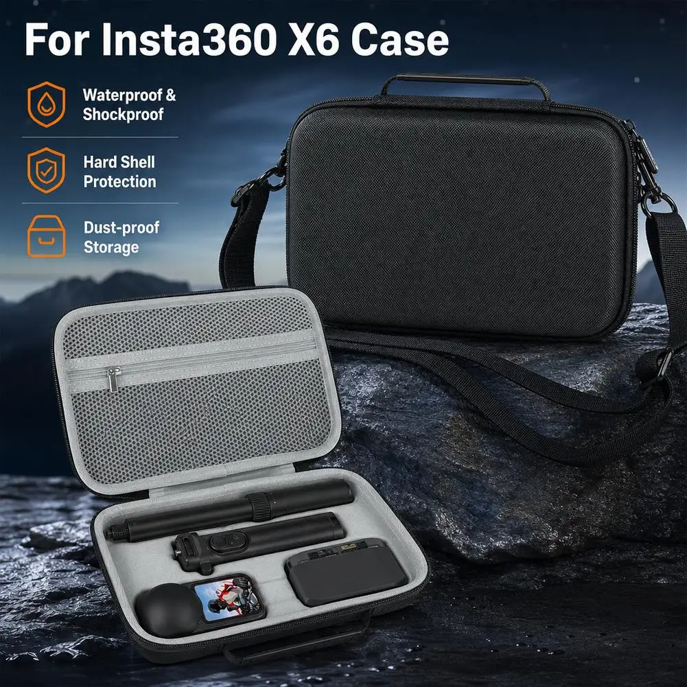 Hard Carrying Case for Insta360 X6 Action Camera Portable Storage Bag Shockproof Waterproof Travel Protective Bag with Shoulder view 6