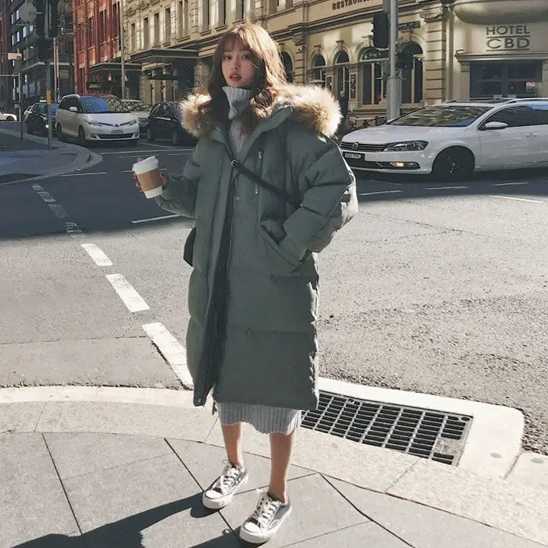 Winter Coat Womens Fur Collar Padded Jacket Warmth Long Parka Jacket Free Shipping Wholesale Plus Size Loose Snow Clothing New