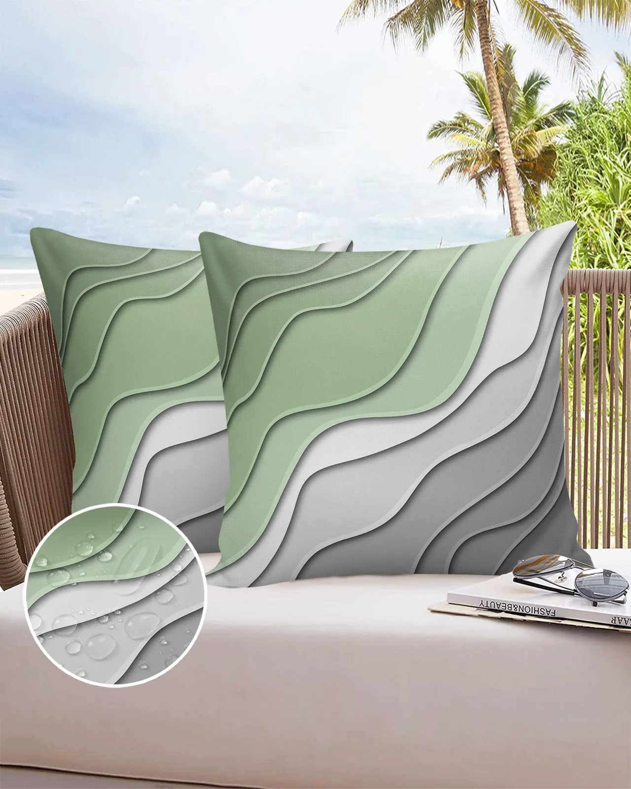 Sage Green Gray Gradient 2/4PCS Outdoor Garden Chair Waterproof Cushion Cover Modern Home Decor 45/50/60cm Pillow Case