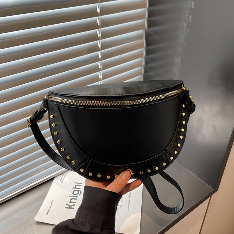 حقيبة كروس ريترو برشام للنساء بلون سادة وسعة كبيرة ومتعددة الاستخدامات وحقائب صدر من الجلد الناعم للسفر بكتف واحد #1