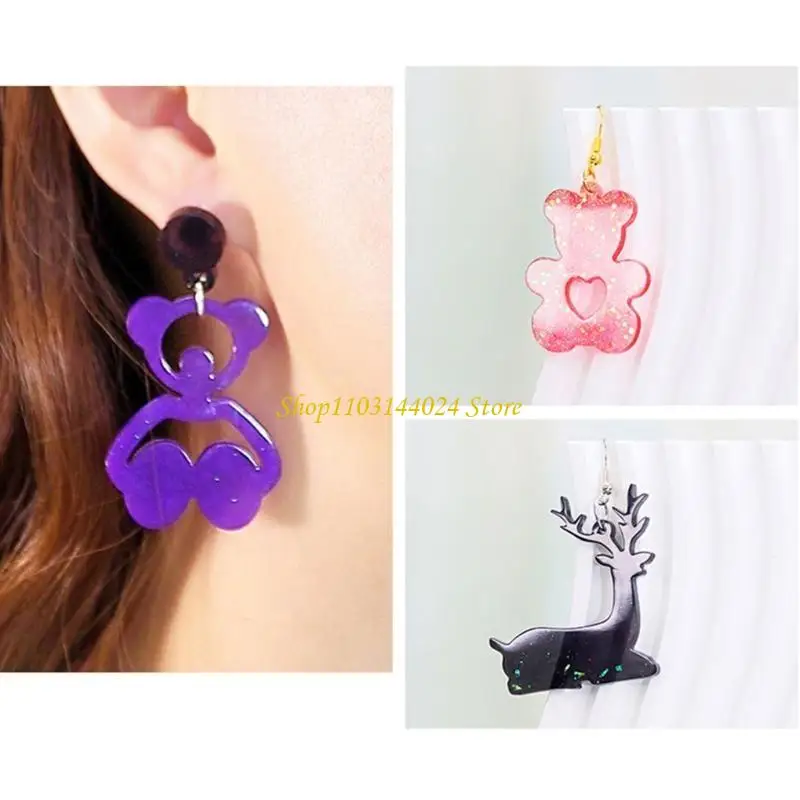 

N5KE Silicone Earrings Mold Epoxy Resin Mould Jewelry Casting Tools Earring Hooks for DIY Crafts Ear Drop Pendants Charm