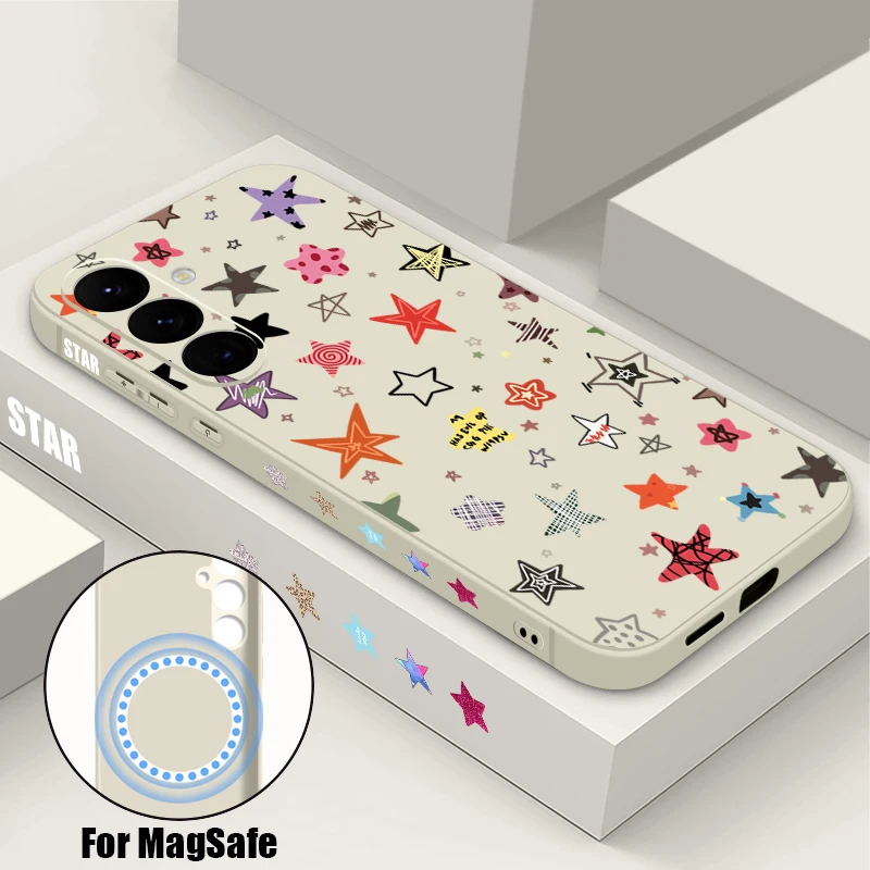 Colorful Stars Pattern Magnetic Case For Samsung Galaxy S25 FE S26 S25 S24 S23 S22 Ultra For Magsafe Wireless Charge Soft Cover