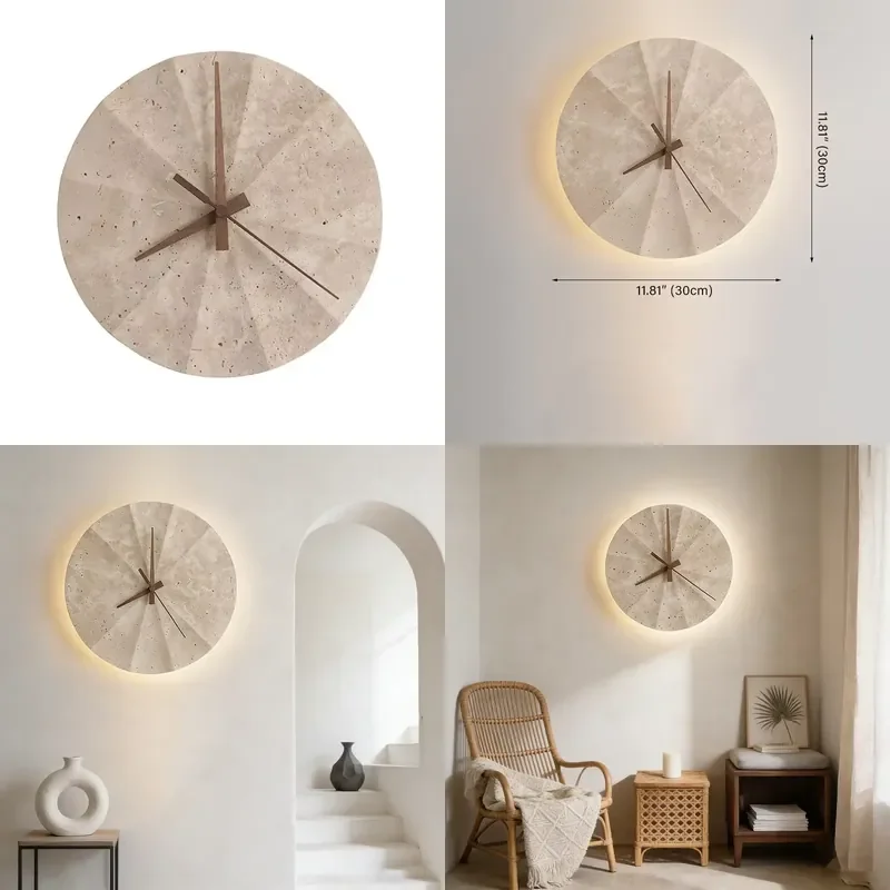 Modern Creative Wabi Sabi Style Round Yellow Limestone Wall Clock Lamp for Living Room Bedroom Online Wholesale