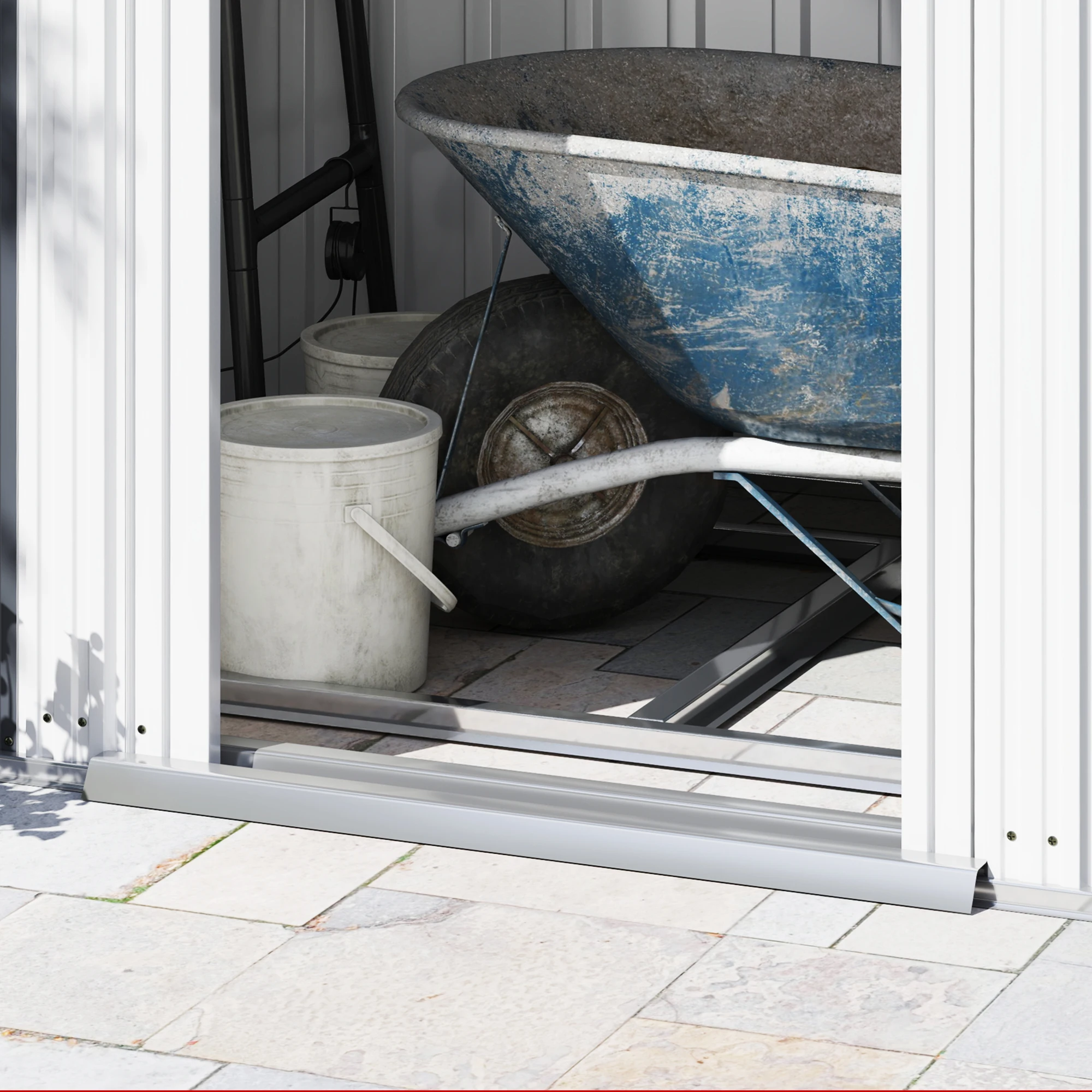 سقيفة حديقة معدنية قابلة للقفل مع طقم أساس ، أبواب منزلقة ، 6.5 × 4 قدم ، رمادي