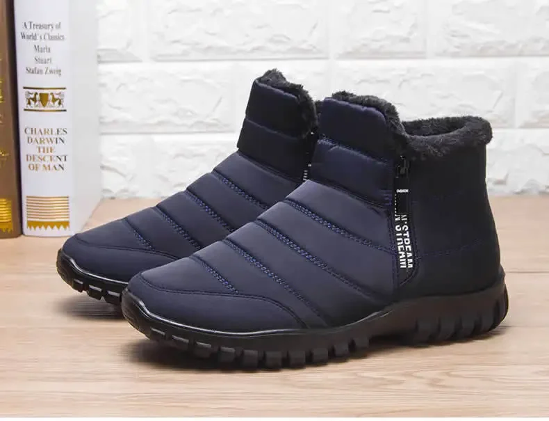 Herren Herbst-Winter Schneestiefel mit Seitenreißverschluss, Wasserdicht, Plüsch Gefüttert, Warme Freizeitschuhe aus Baumwolle, Kostenloser Versand – Detail 12